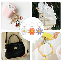 6Pcs 3 Colors Daisy Alloy Enamel Pendant Keychain&nbsp;KEYC-HY0001-18