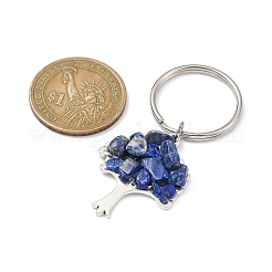 Natural Lapis Lazuli Chip & Alloy Tree of Life Pendant Keychain&nbsp;KEYC-JKC00648-03