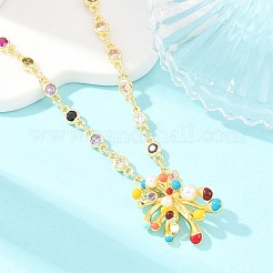 Brass Pave Colorful Cubic Zirconia with Enamel Fireworks Pendant Necklaces for Women&nbsp;NJEW-F364-03G
