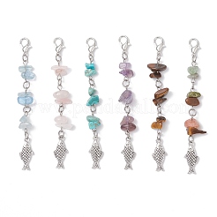 Natural Rose Quartz & Aquamarine & Amethyst & Tiger Eye & Synthetic Turquoise Chips Pendant Decorations&nbsp;HJEW-JM04129