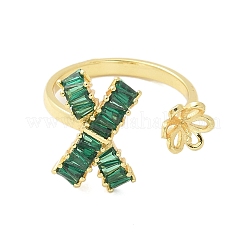 Bowknot & Flower Brass Micro Pave Cubic Zirconia Cuff Ring Settings&nbsp;KK-K297-20G