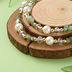 Mixed Gemstone/Glass/Shell Chip & Imitation Pearl & Brass Beaded Necklaces for Women&nbsp;NJEW-S107-01A