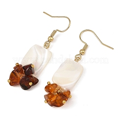 Natural Amber & Natural Trochid Shell/Trochus Shell Beads Rectangle Dangle Earrings&nbsp;EJEW-JE07524