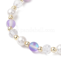 Frosted Dyed Synthetic Moonstone & Shell Pearl Round Beads Stretch Bracelets&nbsp;BJEW-JB11822-03