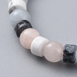 Natural Morganite & Howlite & Snowflake Obsidian Beads Stretch Bracelets&nbsp;BJEW-JB04697-02
