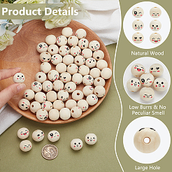 60Pcs 6 Styles Printed Wood European Beads&nbsp;WOOD-FG0001-46