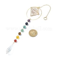 Natural & Synthetic Mixed Stone Bead & Brass Ring Pendant Decorations&nbsp;HJEW-TA00099