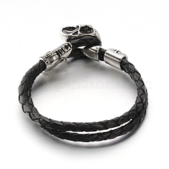Skull 304 Stainless Steel Leather Cord Bracelets&nbsp;BJEW-N262-08
