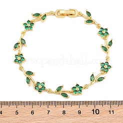 Brass Pave Cubic Zirconia Flower Link Chain Bracelets for Women&nbsp;KK-CBA68DA-14G-10
