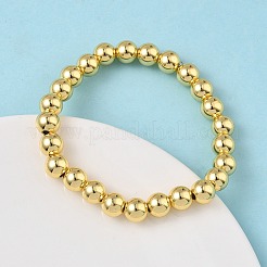 Brass Round Beaded Stretch Bracelets for Men Women&nbsp;BJEW-B148-05E-G