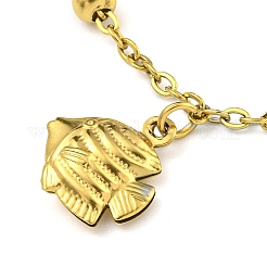 PVD Vacuum Plating Summer Beach 304 Stainless Steel Cable Chains Fish Charm Bracelets&nbsp;BJEW-P334-04G