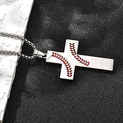 201 Stainless Steel Wheat Cross Pendant Box Chain Necklaces for Women Men&nbsp;NJEW-B124-01P