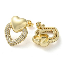 Heart Brass Micro Pave Clear Cubic Zirconia Stud Earrings&nbsp;EJEW-A034-07G