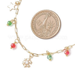 Christmas Brass Pave Clear Cubic Zirconia Snowflake & 304 Stainless Steel Star and Round Glass Tassel Brass Paperclip Chain Bib Necklaces&nbsp;NJEW-JN05504