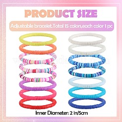 15Pcs Handmade Polymer Clay Beads Stretch Bracelets for Women&nbsp;BJEW-SW001597