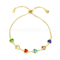Adjustable Brass Glass Heart Link Chain Slider Bracelets for Women&nbsp;BJEW-JB14162