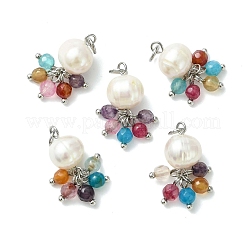 Natural Agate(Dyed & Heated) & Pearl Pendants&nbsp;PALLOY-JF05295-02