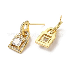 Rack Plating Brass Padlock Dangle Stud Earrings with Cubic Zirconia&nbsp;EJEW-D061-56G