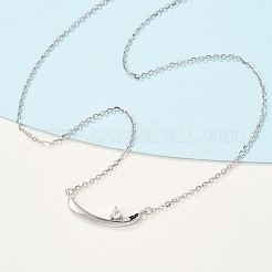 925 Sterling Silver Pave Clear Micro Pave Cubic Zirconia Boat Pendant Necklaces for Women&nbsp;NJEW-D315-02P