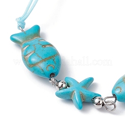 Fish & Starfish Synthetic Turquoise Braided Bead Bracelets&nbsp;BJEW-JB09820