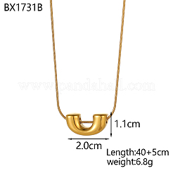304 Stainless Steel U-shaped Pendant Round Snake Chain Necklaces&nbsp;NJEW-OY002-34G