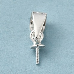 Rhodium Plated 925 Sterling Silver Cup Pearl Bail Pin Pendants&nbsp;STER-P008-02