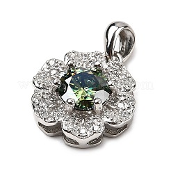 925 Sterling Silver  Moissanite Rhinestone Flower Charms&nbsp;STER-D308-01B-P