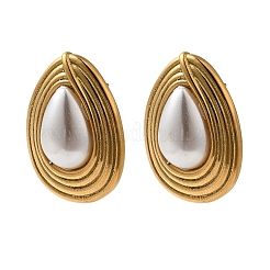 304 Stainless Steel & Plastic Pearls Hoop Earrings for Women&nbsp;EJEW-S236-02G