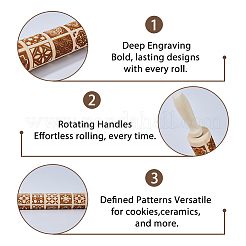 Wood Decorative Flower Pattern Rolling Pin&nbsp;AJEW-WH0596-430A