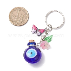 4Pcs Evil Eye Bottle with Butterfly Alloy Lampwork Keychains&nbsp;KEYC-JKC01430