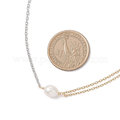 Natural Cultured Freshwater Pearl Rice Pendant 304 Stainless Steel Cable Chain Double Layer Necklaces&nbsp;X-NJEW-JN05682