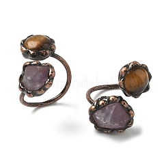 Natural Amethyst & Tiger Eye Rings&nbsp;RJEW-B122-04R-04