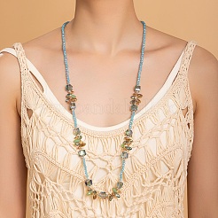 Bohemian Vacation Style Glass Teardrop Cube Round Beaded Long Women's Vintage Fashion Necklaces&nbsp;OA6188-3