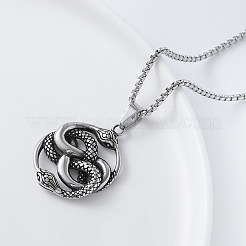 Vintage Gothic 304 Stainless Steel Intertwined Double Snake Pendant Box Chain Necklaces for Men&nbsp;HY8328