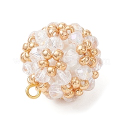 Electroplate Glass & Round Rocailles & Glass Pearl Beaded Pendants&nbsp;PALLOY-MZ00879-05