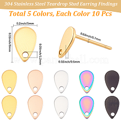 50Pcs 5 Colors 304 Stainless Steel Stud Earring Findings&nbsp;STAS-BBC0010-42