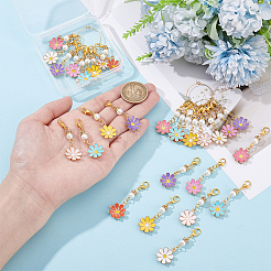 32Pcs 8 Colors Daisy Alloy Enamel Pendant Locking Stitch Markers&nbsp;HJEW-WH00175