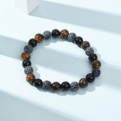 Natural Tiger Eye & Weathered Agate & Glass Beads Stretch Bracelets for Women Men&nbsp;BJEW-P398-01B