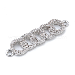 Rack Plating Brass Micro Pave Clear Cubic Zirconia 5 Rings Connector Charms&nbsp;KK-A234-080P