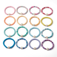 16Pcs 16 Colors Dyed Synthetic Turquoise and Handmade Polymer Clay Beaded Stretch Bracelets Sets&nbsp;BJEW-JB10763