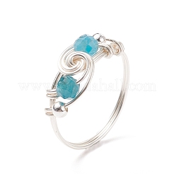 Natural Apatite Beaded Spiral Finger Ring&nbsp;RJEW-TA00049-01
