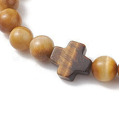 Natural Tiger Eye Round Beads Stretch Bracelets&nbsp;BJEW-JB13370-02