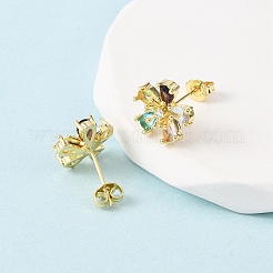 Brass Micro Pave Cubic Zirconia Flower Stud Earrings&nbsp;EJEW-H174-01A-G