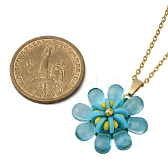 Glass & Handmade Polymer Clay & Glass Seed Beaded Flower Pendant 304 Stainless Steel Cable Chain Necklaces&nbsp;NJEW-MZ00119-05