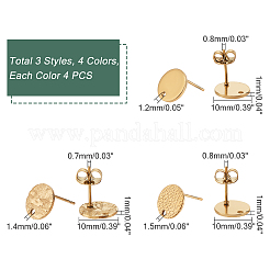 48Pcs 12 Style Ion Plating(IP) 304 Stainless Steel Stud Earring Findings&nbsp;STAS-UN0032-14