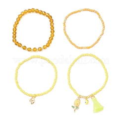 4Pcs 4 Style Evil Eye Valentine's Theme Alloy Enamel & Polycotton(Polyester Cotton) Tassel Charm Bracelets Set&nbsp;BJEW-JB09618-04