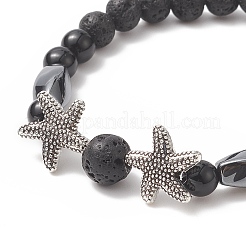 3Pcs 3 Style Natural Lava Rock & Black Onyx Beaded Stretch Bracelets Set&nbsp;BJEW-JB09237