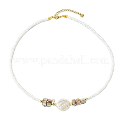 Natural Baroque Keshi Pearl Coin Glass Seed Beaded Necklaces for Women&nbsp;NJEW-JN06220