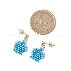 Crown Glass Seed Beaded Dangle Stud Earrings&nbsp;EJEW-MZ00583-01