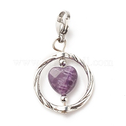 Alloy Linking Rings & Heart Natural Amethyst Pendant Decorations&nbsp;HJEW-JM00604-05